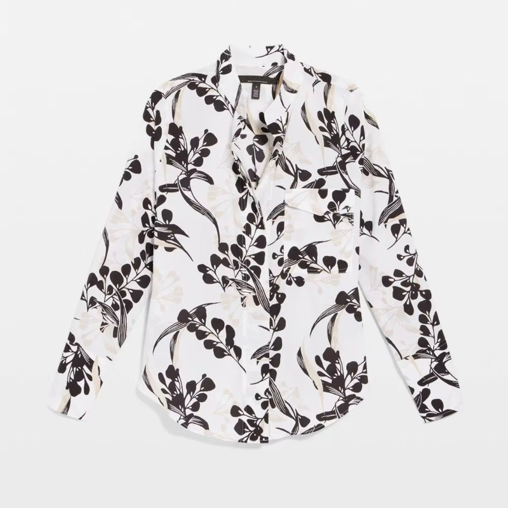 White House Black Market Black and White Floral Blouse Size XS - Picture 2 of 12